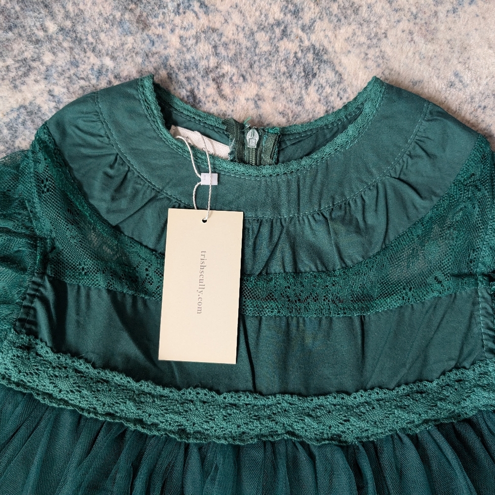 Trish Scully Child ALLESSANDRA DRESS EMERALD Green Tulle Short Sleeve NWT Size 8 - Picture 2 of 9
